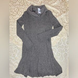 Lush Women's Cowl Neck Flowy Ribbed Knit Sweater Dress Oxford Tan Sz XS NWT